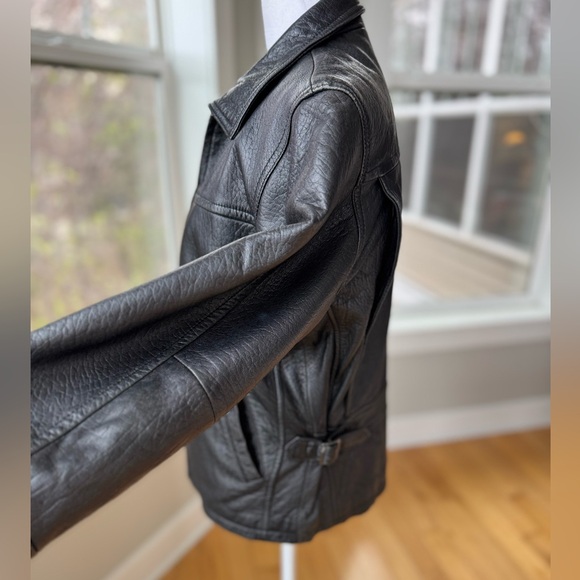 Vintage Rainforest Black Leather Jacket Quilted Lining Buckle Details Medium - Picture 3 of 10